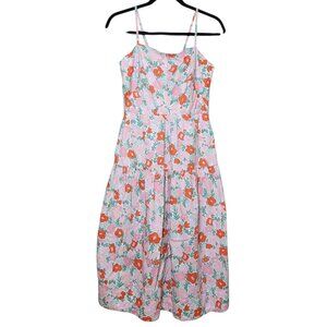 Free Assembly Floral Tiered Midi Dress Sundress Tie Back Pink Red Small Boho
